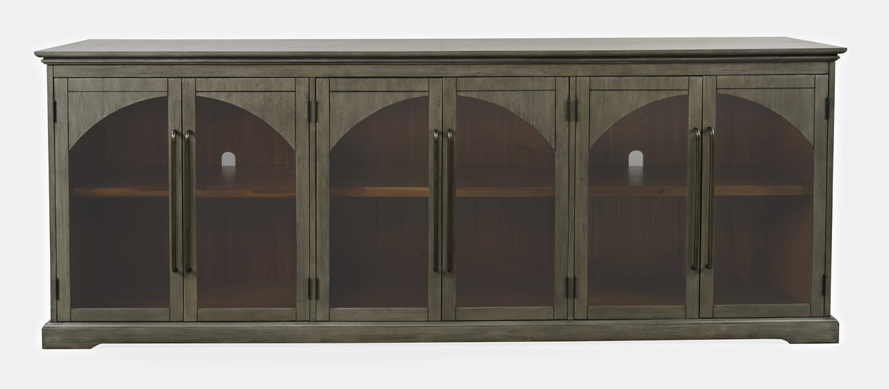 Archdale 96 Inch Gothic Arch Sideboard Storage Cabinet with Glass Doors In Grey | 1stopbedrooms