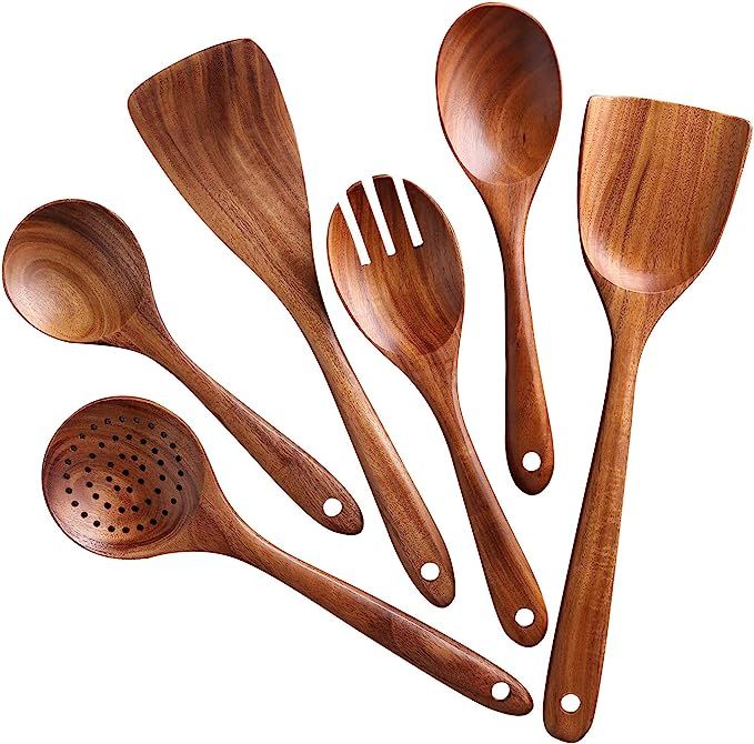 Kitchen Utensils Set, Wooden Cooking Utensil Set Non-stick Pan Kitchen Tool Wooden Cooking Spoons... | Amazon (US)