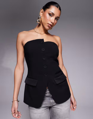 River Island tux tailored bandeau top in black | ASOS | ASOS (Global)