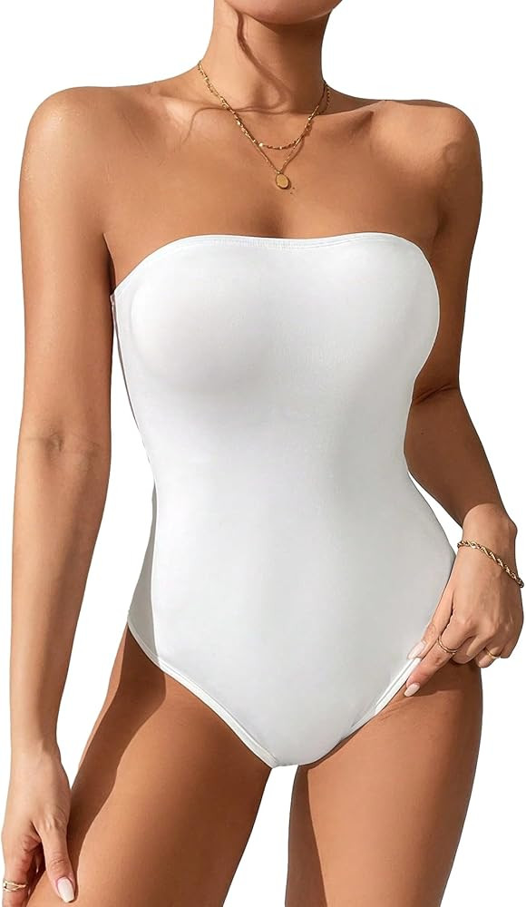 SOLY HUX Women's Strapless Tube Bodysuit Tops Sleeveless Solid Leotard | Amazon (US)