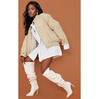Cream Faux Leather Slouch Over The Knee Boots | PrettyLittleThing US
