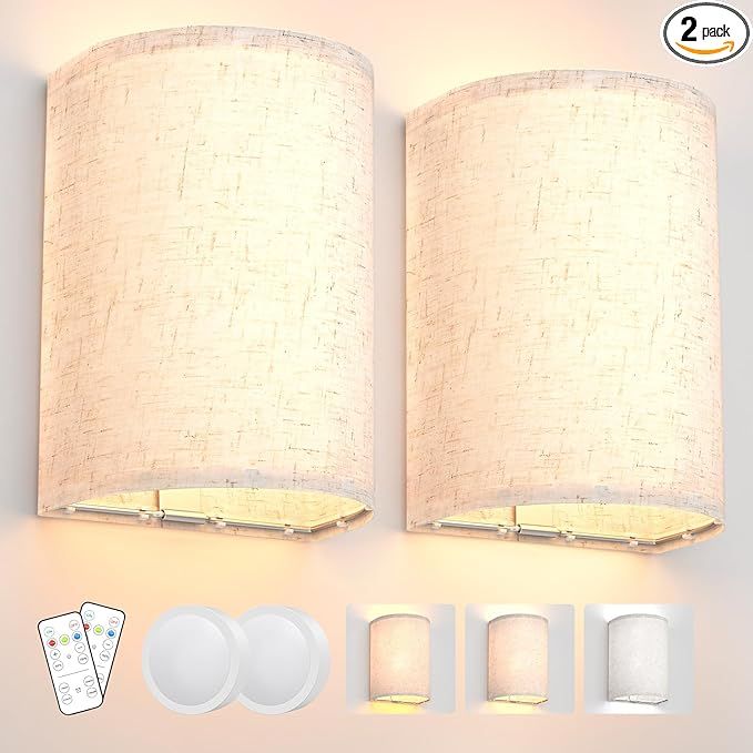 Wall Sconces Set of Two, Battery Operated Wall Sconces 3 Colors Changeable Dimmable Wall Lights F... | Amazon (US)