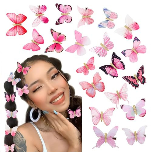 Y2K Butterfly Hair Clips Set - Cute Glittery Butterflies, Small Clips for Thick Hair, Kawaii Accessories (20 PCS) | Amazon (US)