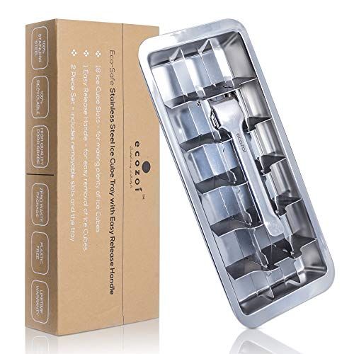 ecozoi Stainless Steel Metal Ice Cube Tray with Easy Release Handle | 18 Ice Cube Slots | Removab... | Amazon (US)