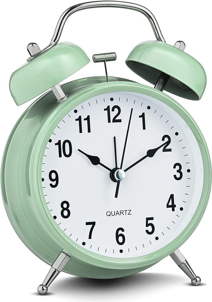 Bernhard Products Analog Alarm Clock 4" Twin Bell Green Silent Non-Ticking Quartz Battery Operate... | Amazon (US)