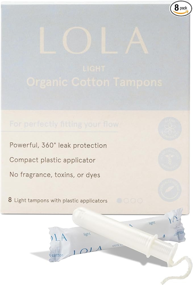 LOLA Organic Cotton Tampons, 8 Count - Light Non-Toxic Tampons, Period Feminine Hygiene Products,... | Amazon (US)