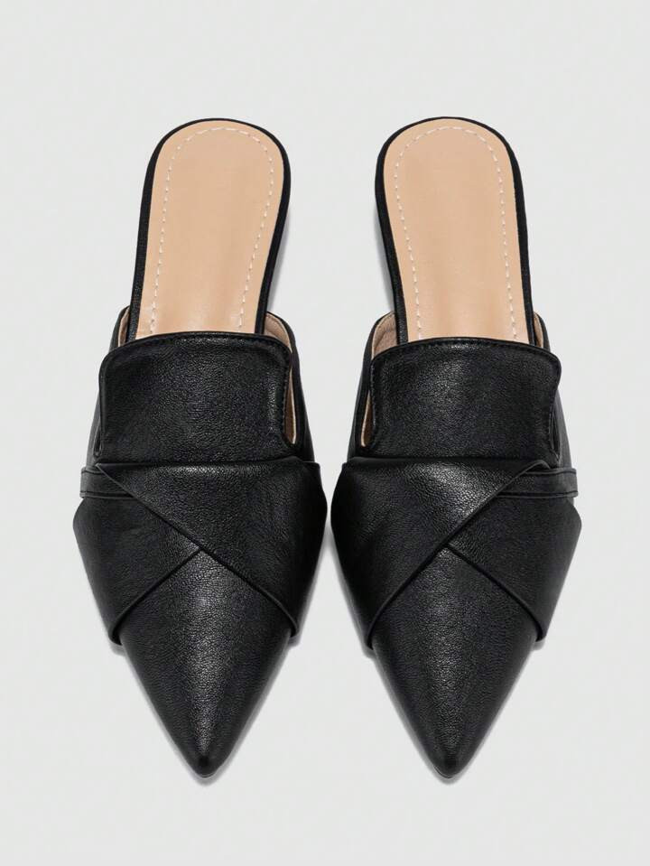 Women's Versatile Slip-On Block Heel Mule Shoes, Pointed Toe Soft Leather Casual Backless Loafers | SHEIN