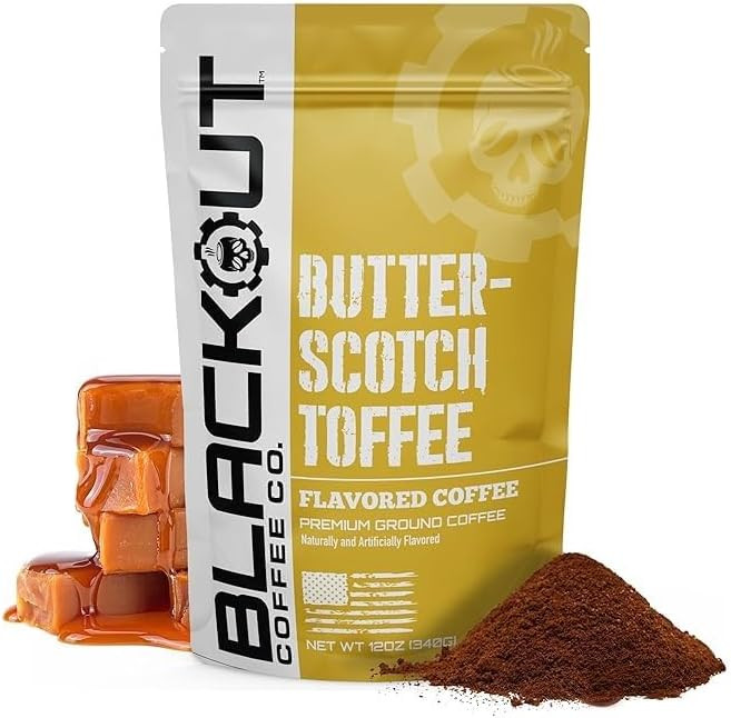 Blackout Coffee Butterscotch Toffee Flavored Ground Coffee \u2013 Medium Roast, Smooth Taste, Gui... | Amazon (US)
