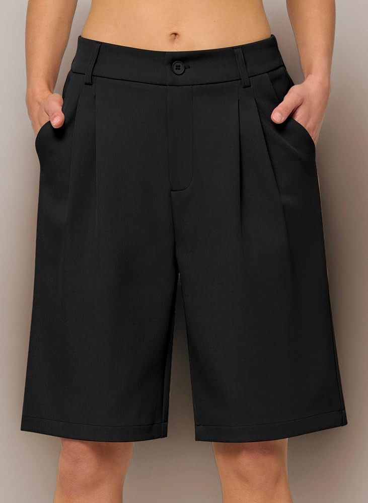 WILLIT Shorts Damen Sommer Bermuda Elegante Büro High Waist Kurze Hosen Knielang Gürtelschlaufe... | Amazon (DE)