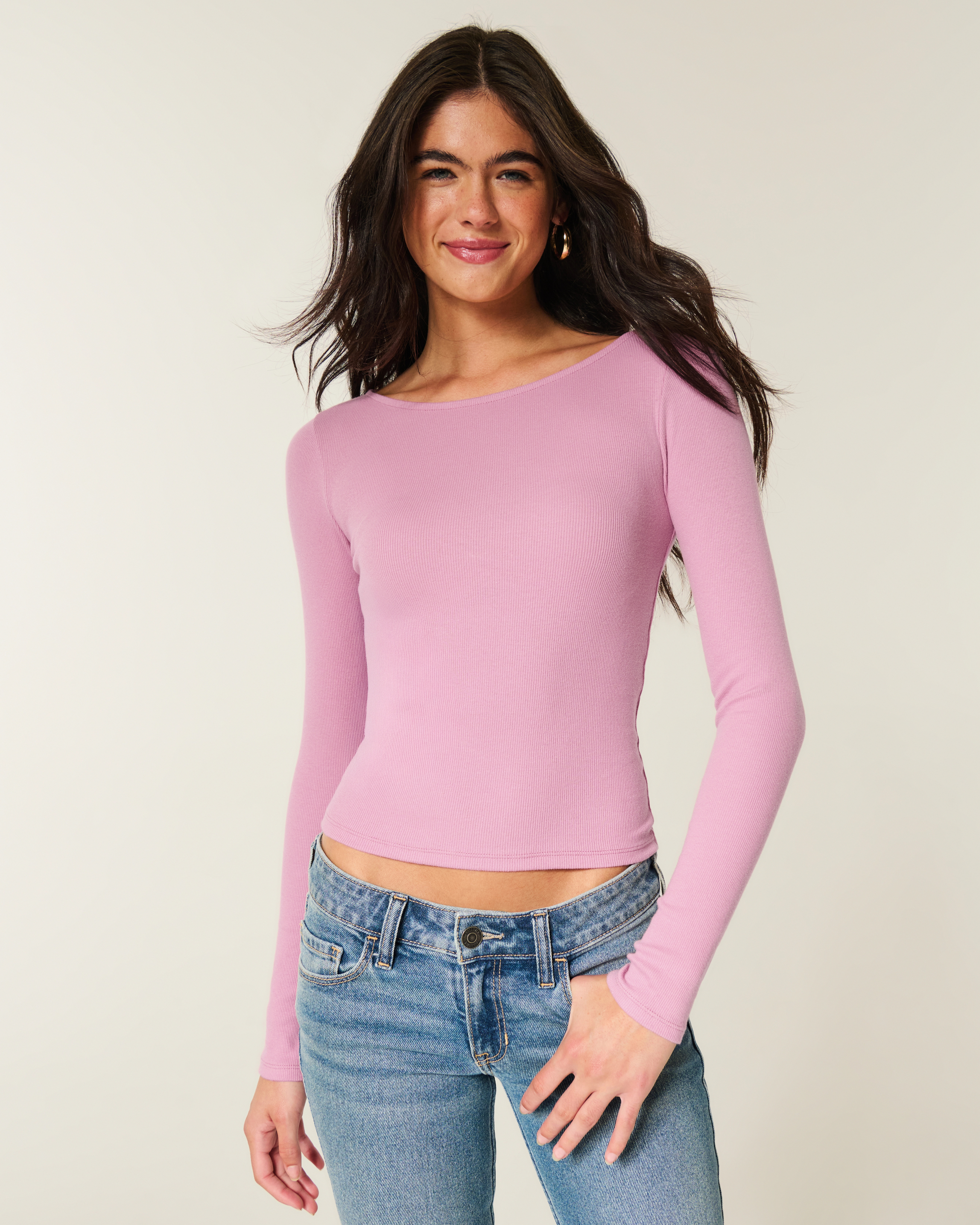 Long-Sleeve Slash-Neck Top | Hollister (US)