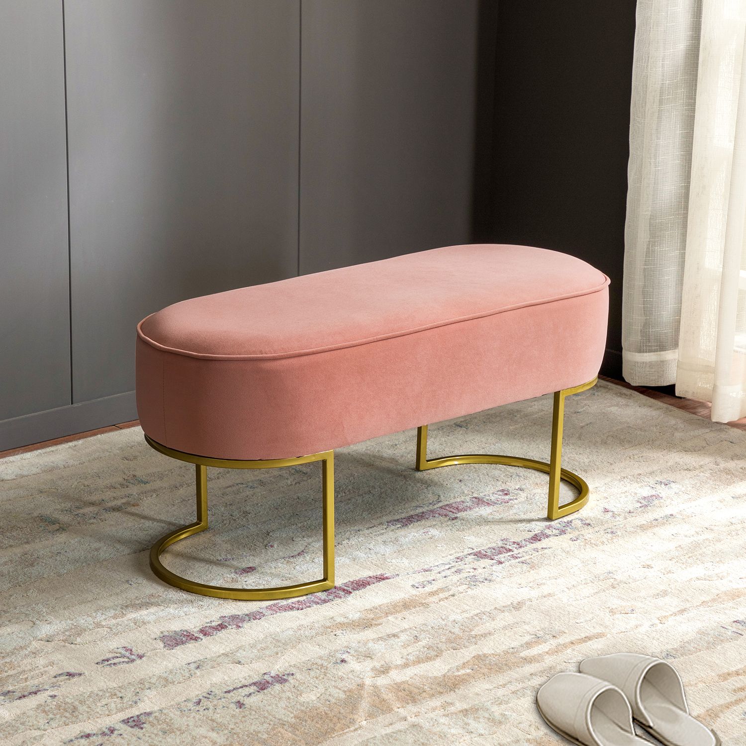ARTFUL LIVING DESIGN 39.4" Upholstered Velvet Ottoman Bench for Bedroom with Horseshoe-shaped Met... | Walmart (US)