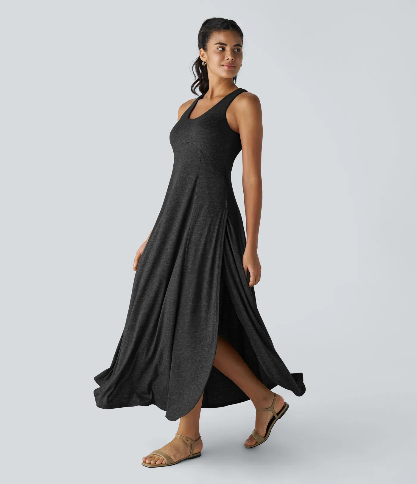 U Neck Flowy Maxi Casual Tank Dress | HALARA