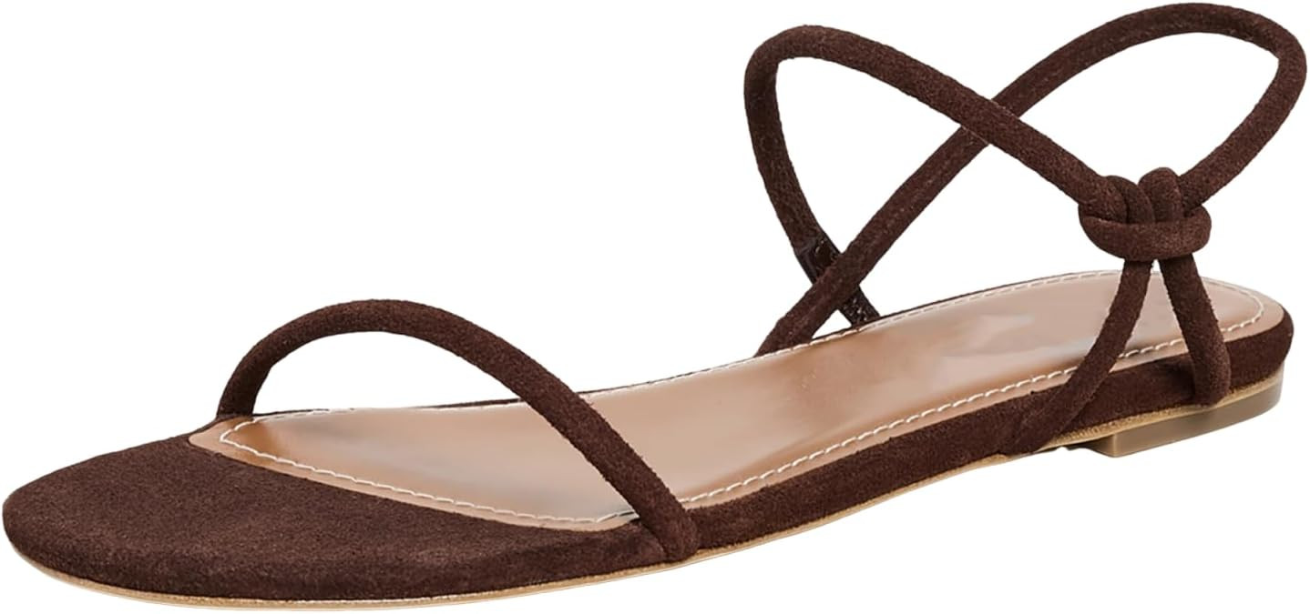 Strappy Flat Sandals for Women Round Open Toe Slip on Ankle Strap Backless Sandals Slingback Casu... | Amazon (US)