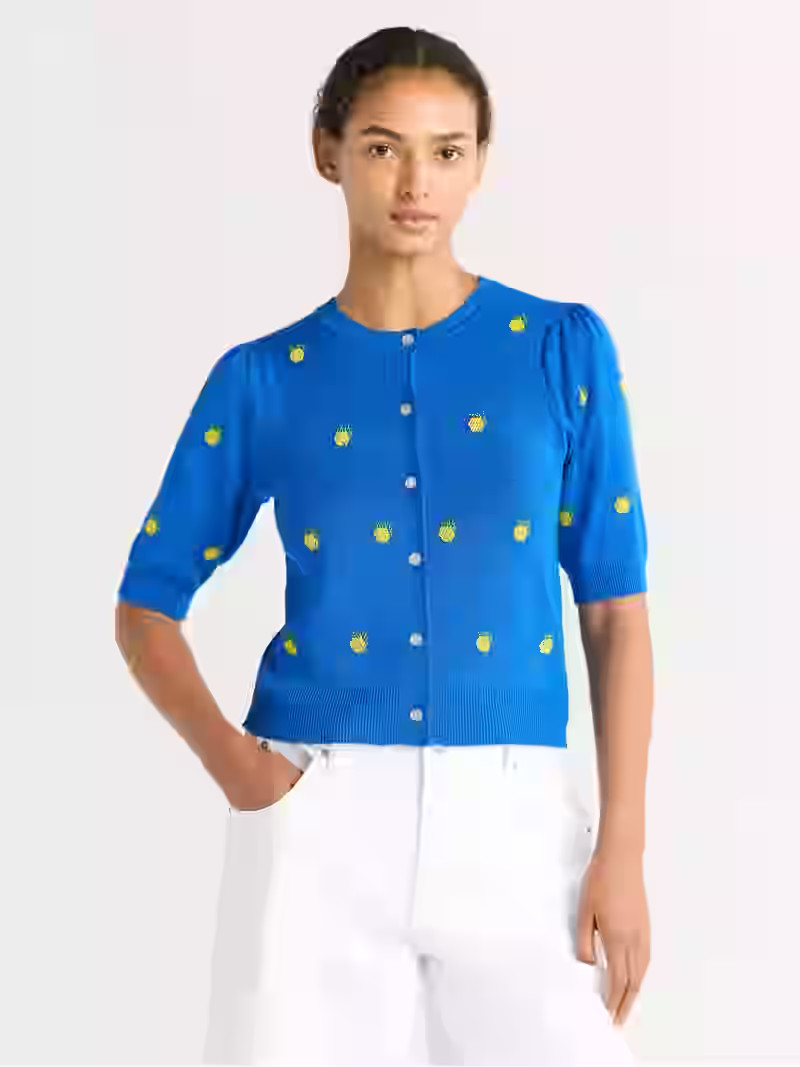 Free Assembly Women's Beaded Cardigan Sweater with Puff Sleeves, Lightweight, Size XS-XXL | Walmart (US)