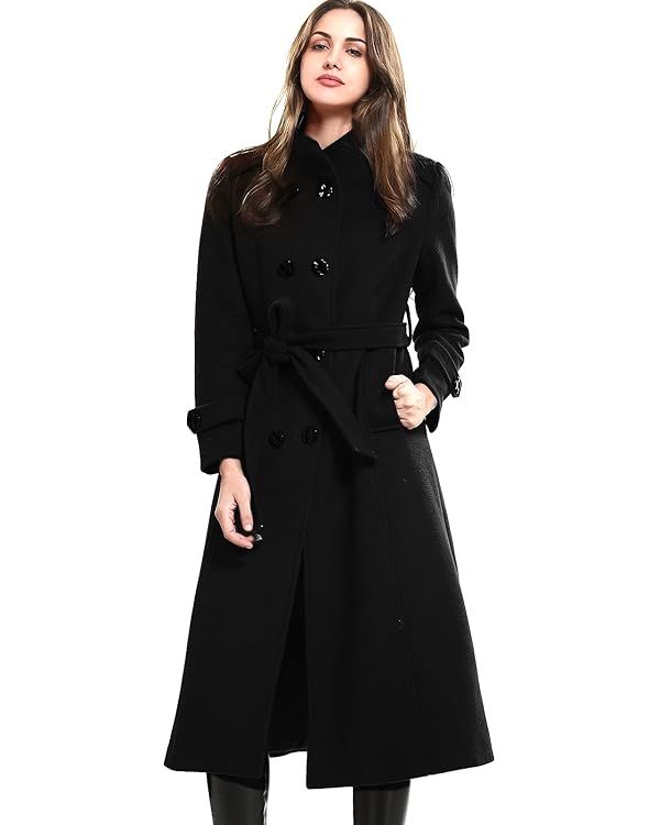 Escalier Women's Wool Trench Coat Winter Double-Breasted Jacket with Belts | Amazon (US)