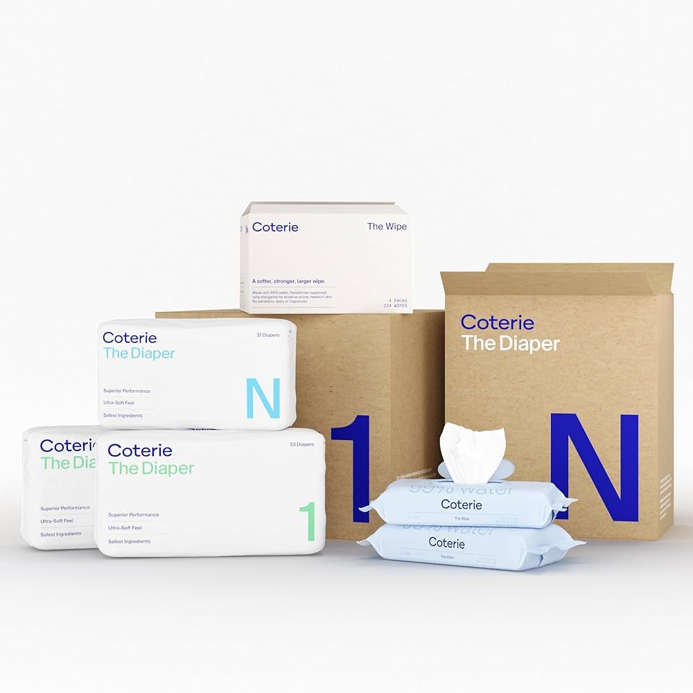 Coterie Newborn Diapers + Wipes Baby Kit, Size NB (3 Packs) + Size 01 (6 Packs) = 291 Diapers, Wi... | Amazon (US)