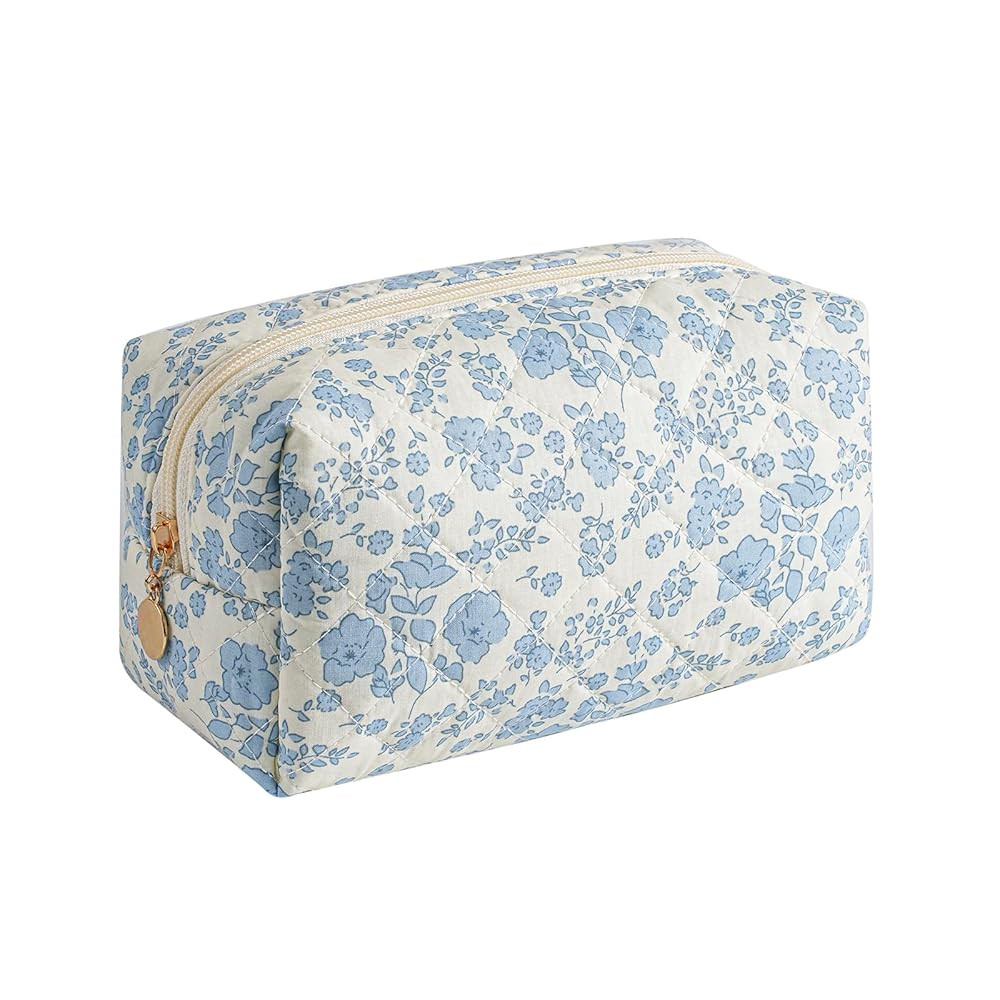 Gleyemor Small Quilted Makeup Bag for Women, Cute Floral Cotton Cosmetic Bag, Travel Toiletry Bag... | Amazon (US)