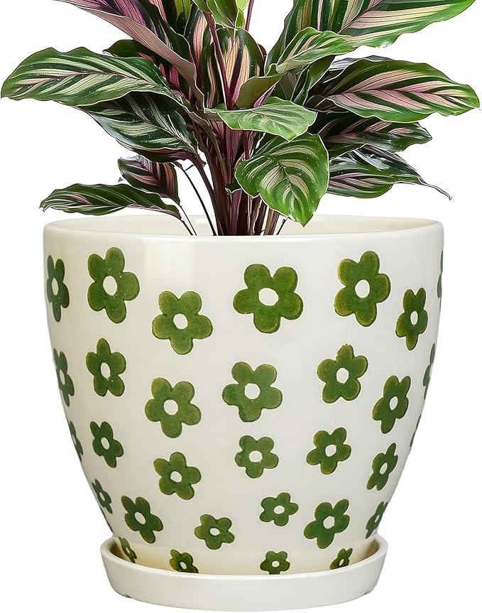Ceramic Plant Pot - 6.8 Inch Ceramic Planter for Indoor Outdoor Plants, Boho Round Indoor Flower ... | Amazon (US)