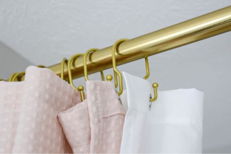 Loving our blush Amazon extra long shower curtain with Gold Bathroom Hardware with Double Hold Shower Curtain Hooks. #budgetbathroommakeover #goldfixtures #brass

#LTKfindsunder50 #LTKxTarget #LTKhome
