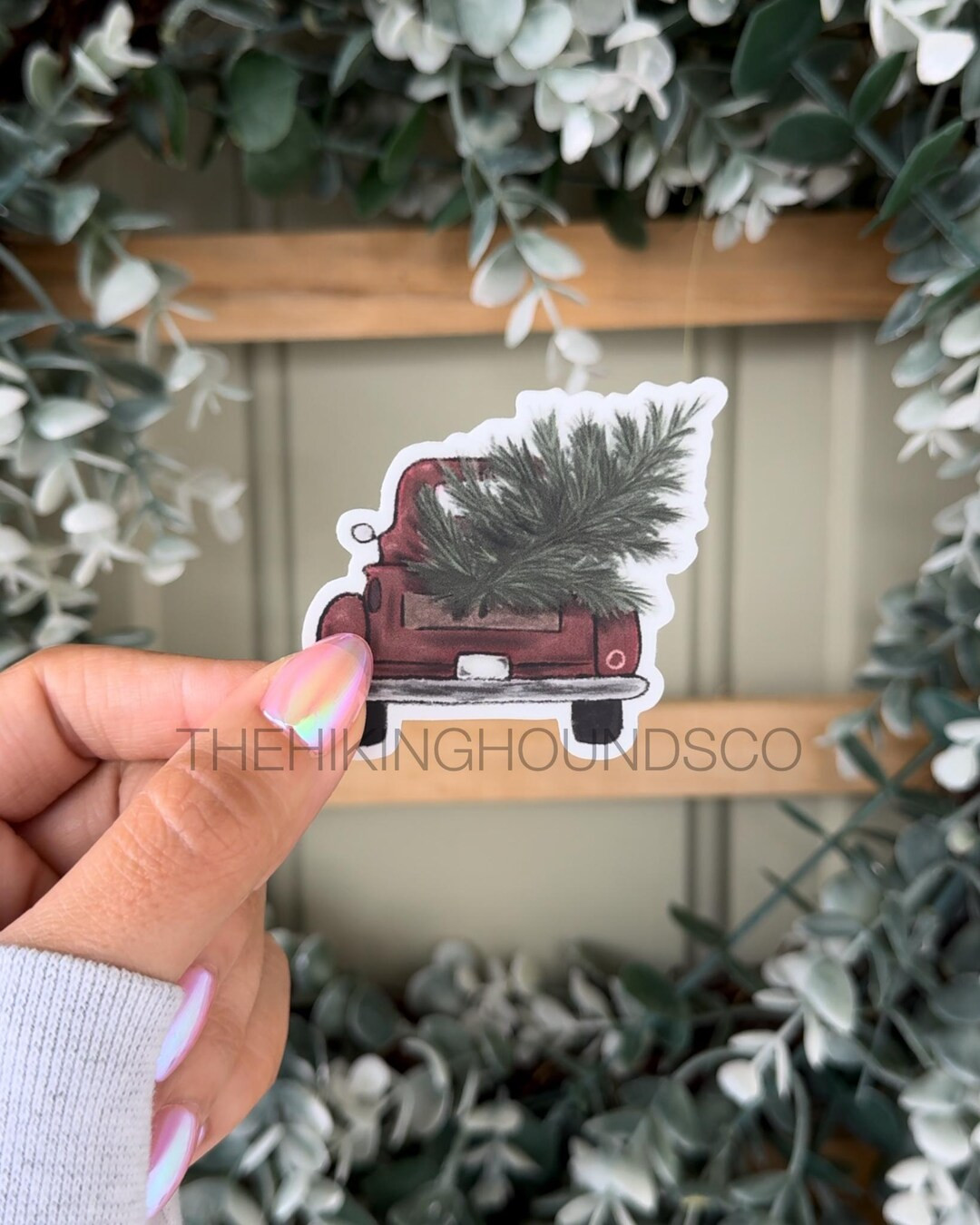Red Truck and Christmas Tree Sticker - Etsy | Etsy (US)