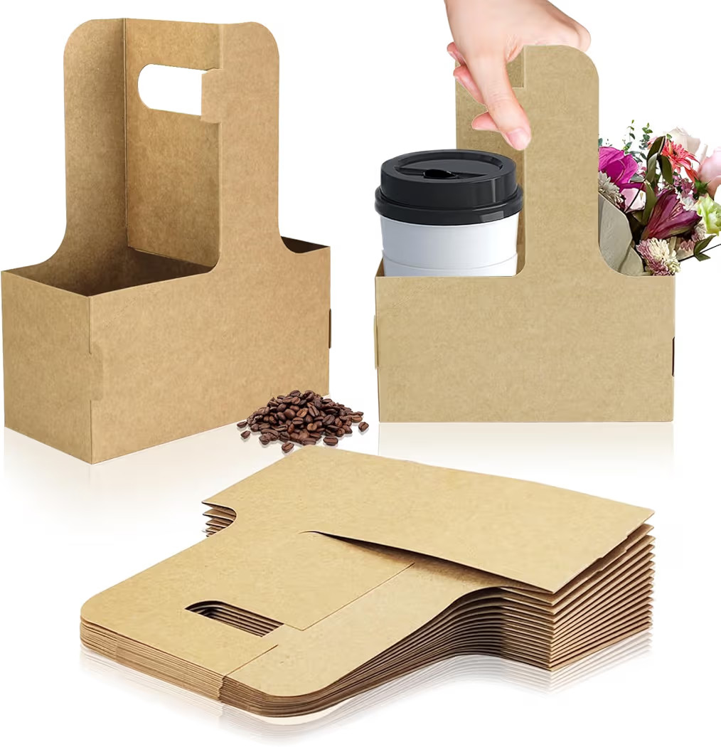 Amazon.com: 2 Cup Disposable Drink Carrier for Delivery with Handle,15 Count Kraft Paperboard Cup... | Amazon (US)
