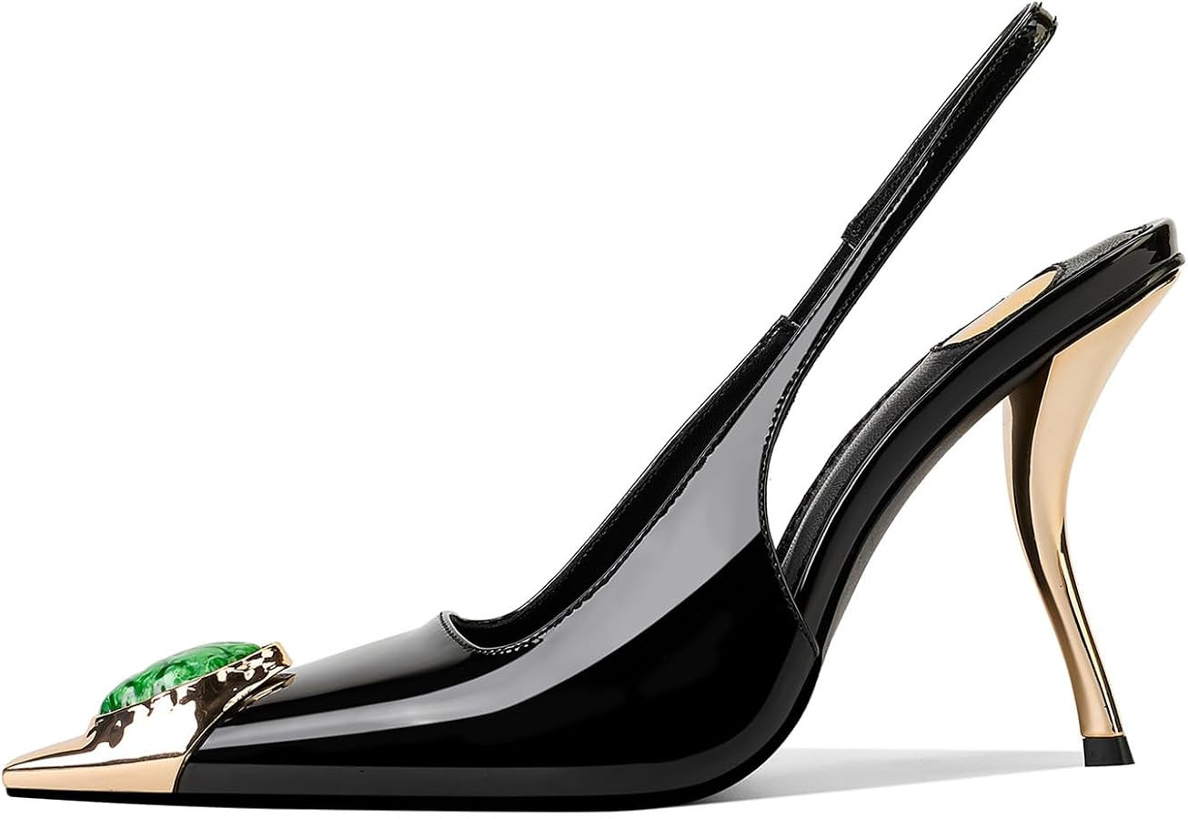 Rhinestones Slingback Kitten Heels Pointed Closed Toe Pumps for Women, Stiletto 4Inch High Heeled... | Amazon (US)