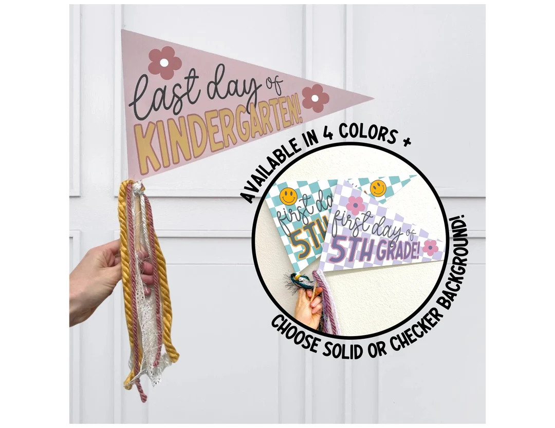 First / Last Day of School Sign  Pennant Flag  Cute Girly - Etsy | Etsy (US)