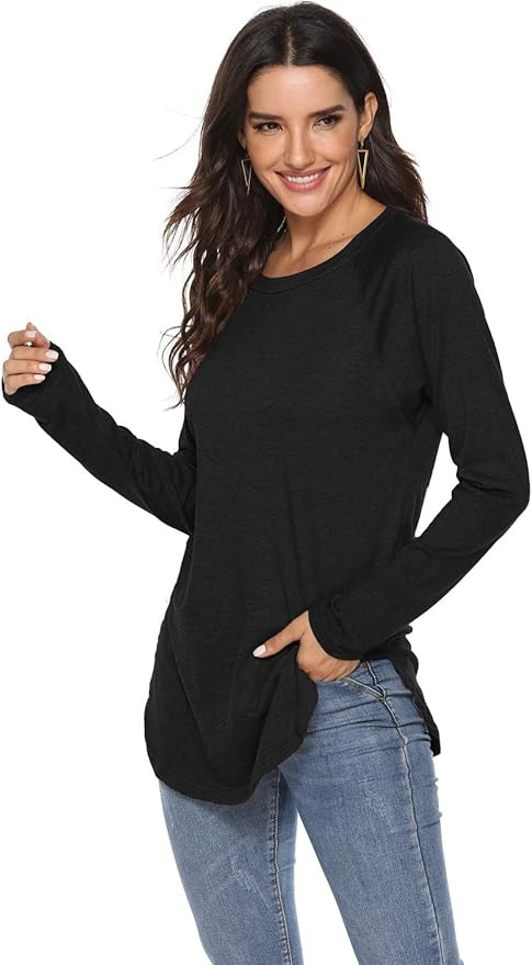 Newchoice Women's Casual Batwing Long Sleeve T Shirt Round Neck Basic Loose Tunic Tops | Amazon (US)