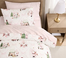 Blush Holly Jolly Santa Duvet Cover & Shams | Pottery Barn Kids