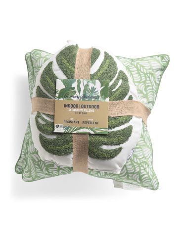 Set Of 3 18x18 Outdoor Monstera Pillows | TJ Maxx