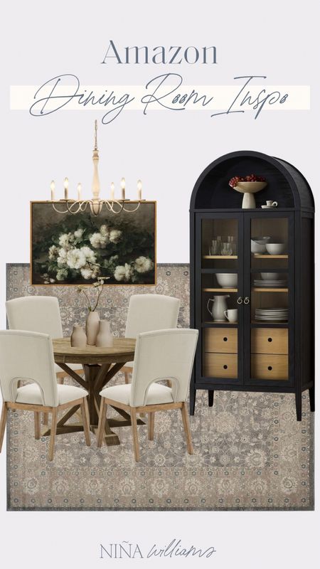 Amazon Dining Room Inspo!  Dining table    and chairs - framed floral art decor - white chandelier - storage cabinet - spring decor

#LTKhome