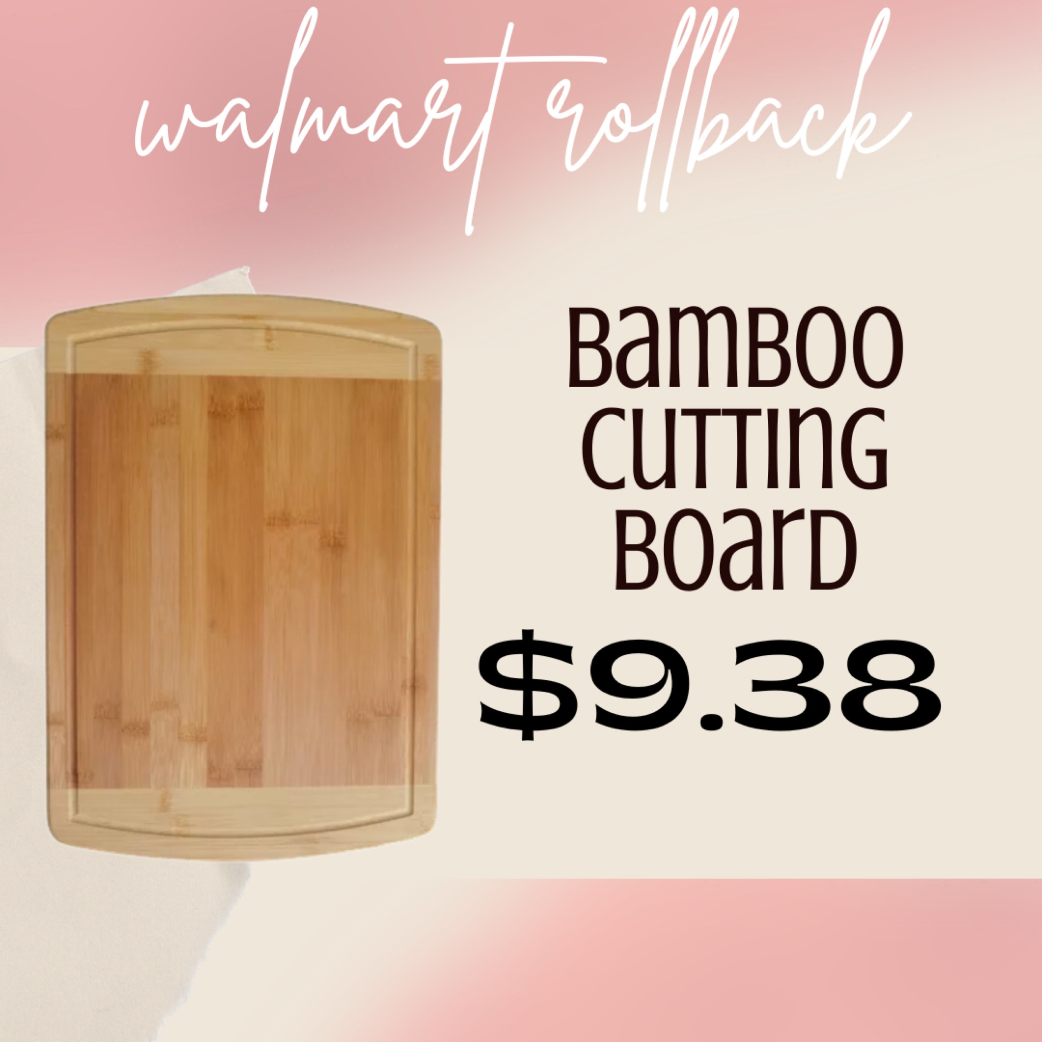 $9.38 bamboo cutting board !! 
grab this cutting board for under $10! 
walmart rollbacks are on it!!

#walmart #rollback #cuttingboard #kitchen #salealert

#LTKsalealert #LTKhome #LTKSeasonal