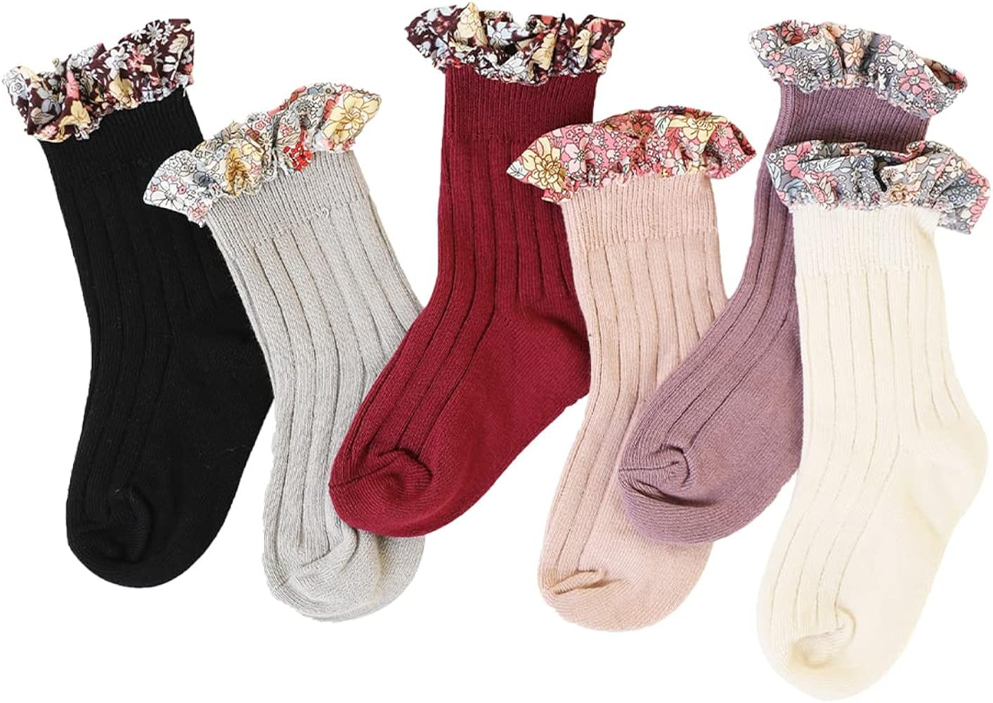 Baby Girls Vintage Ankle Lace Socks Toddler Ruffles Casual Floral Stripe Socks 6 Pack | Amazon (US)