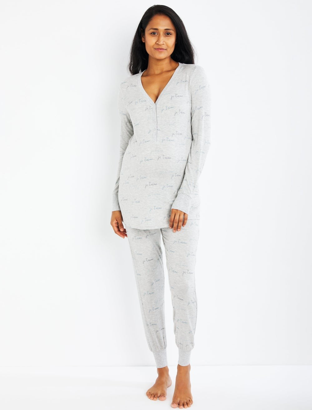 Super Soft Je T'aime Print Maternity Pajama Set | A Pea In The Pod