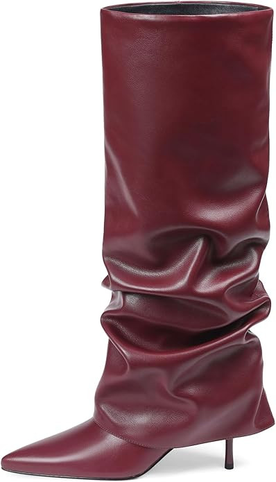 Womens Knee High Boots, Fold Over Shark Boots Stiletto Heels Slouchy Long Boot Pointed Toe Thigh ... | Amazon (US)