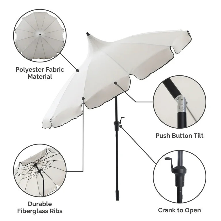 My Texas House 9ft Outdoor Round Market Patio Umbrella with White Canopy and Black Trim | Walmart (US)