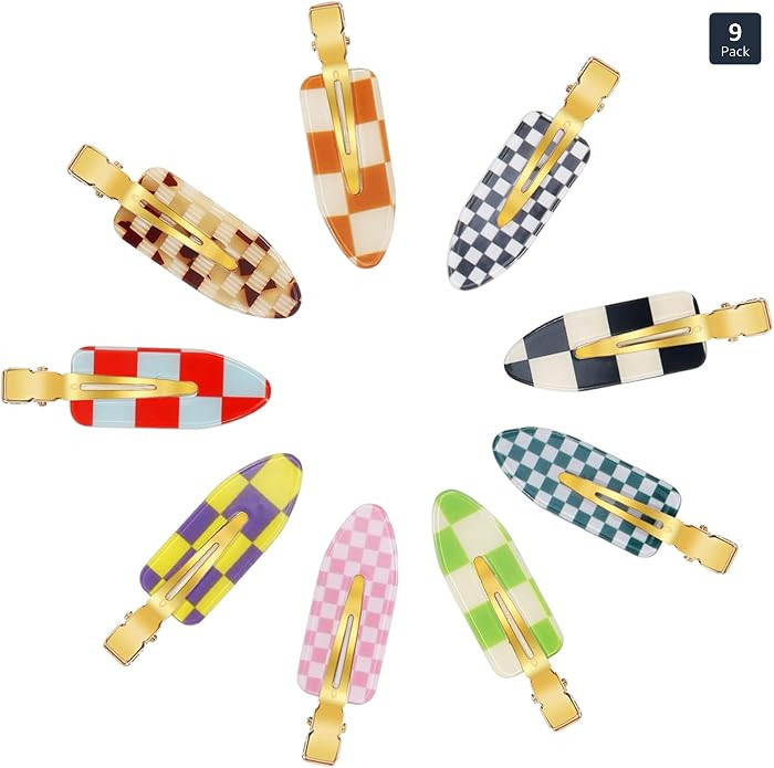 9PCS No Bend Hair Clips, Checkerboard No Crease Curl Pins, Acrylic Resin Flat Styling, Colorful B... | Amazon (US)