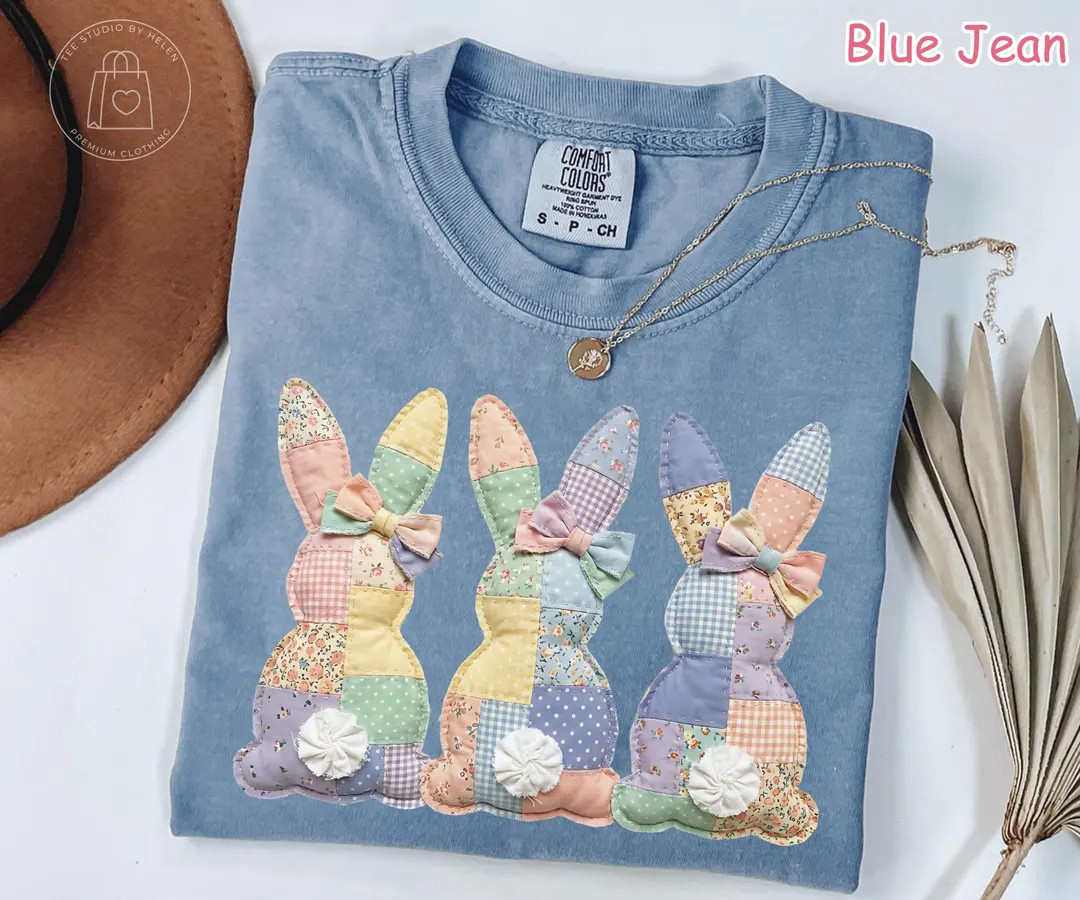 Comfort Colors® Faux Patchwork Bunny Shirt, Vintage Cottagecore Easter Shirt, Spring Floral Grap... | Etsy (US)