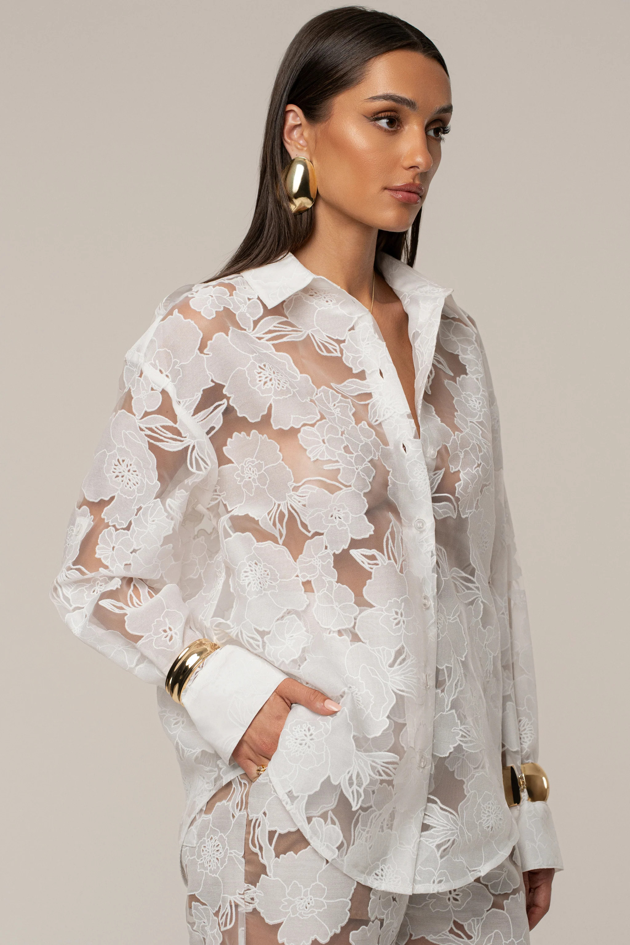 Ivory Organza Floral Blouse | JLUXLABEL US