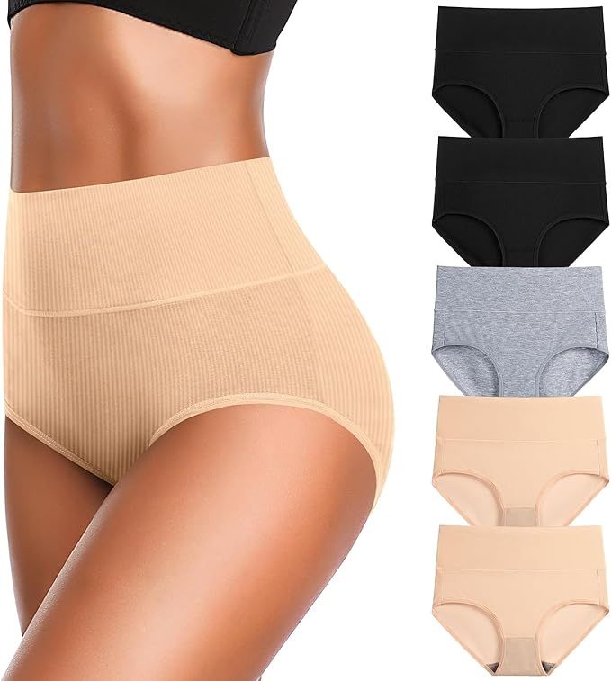 Womens Underwear High Waist Cotton Underwear Soft Underwear Super Stretchy Briefs Full Coverage P... | Amazon (US)