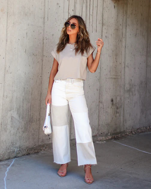 Checkmate Denim Frayed Hem Pants - Beige Combo | VICI