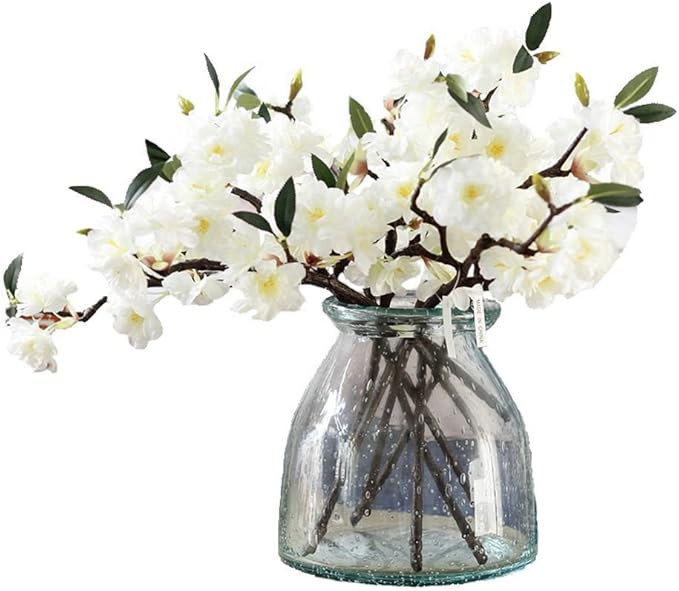 JAROWN Artificial Cherry Blossom Branches Flowers White 5pcs 17.3 Inches | Amazon (US)