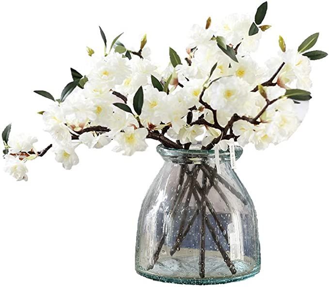 JAROWN Artificial Cherry Blossom Branches Flowers White 5pcs 17.3 Inches | Amazon (US)