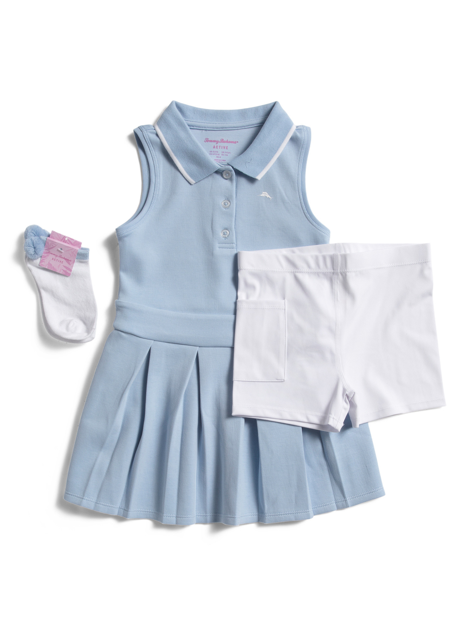Girls 2pc Collar Pleated Dress And Bike Shorts With Matching Socks | Little Girl Dresses | Marsha... | Marshalls