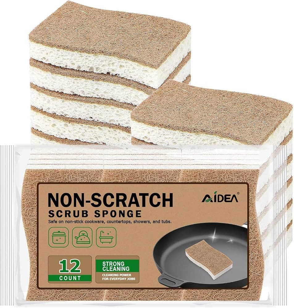 AIDEA Non-Scratch Scrub Sponge-12Count, Natural Sponges for Non-Stick Cookware, Cellulose Sponges... | Amazon (CA)