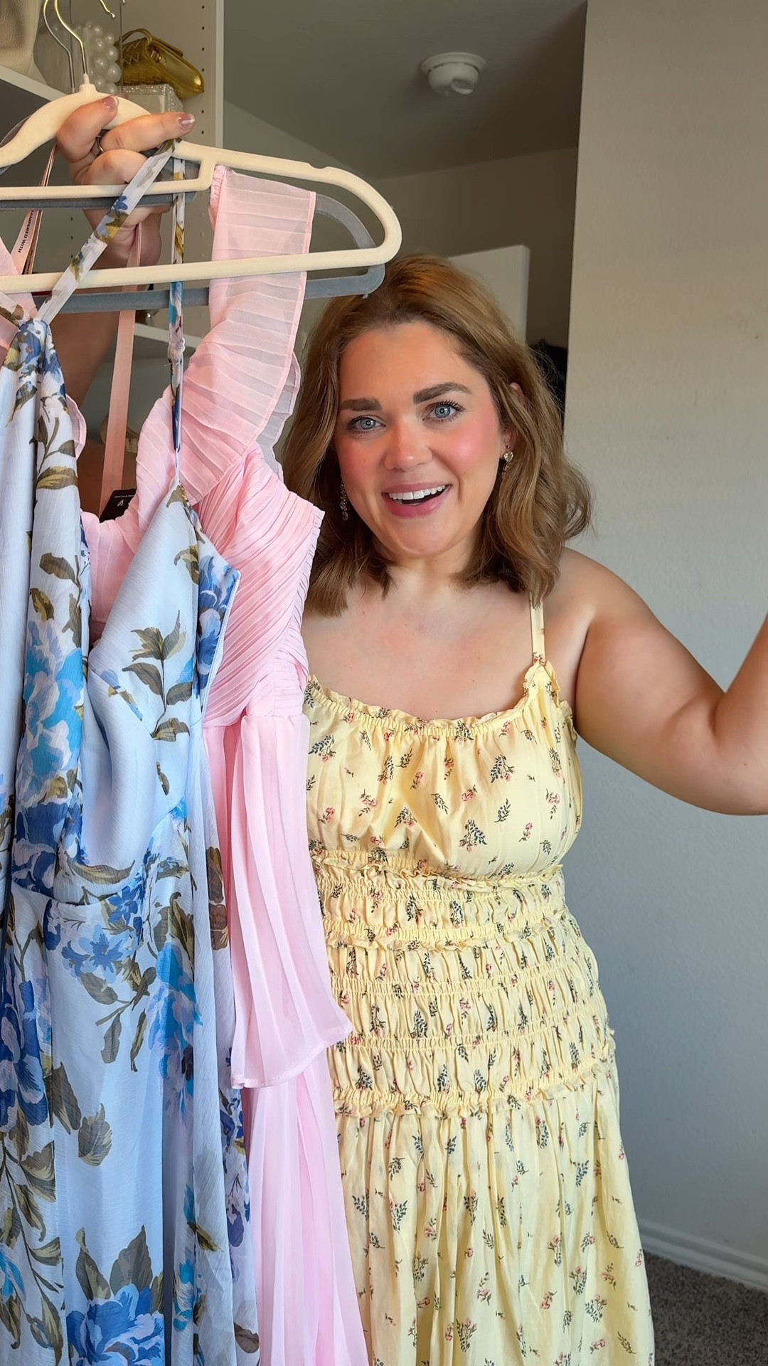 Wedding guest dresses wearing 1x in both but could size down in the pink for sure! Wearing xl in yellow dress at beginning. Favorite wedding shoes are so comfy!! 

#LTKMidsize #LTKPlusSize