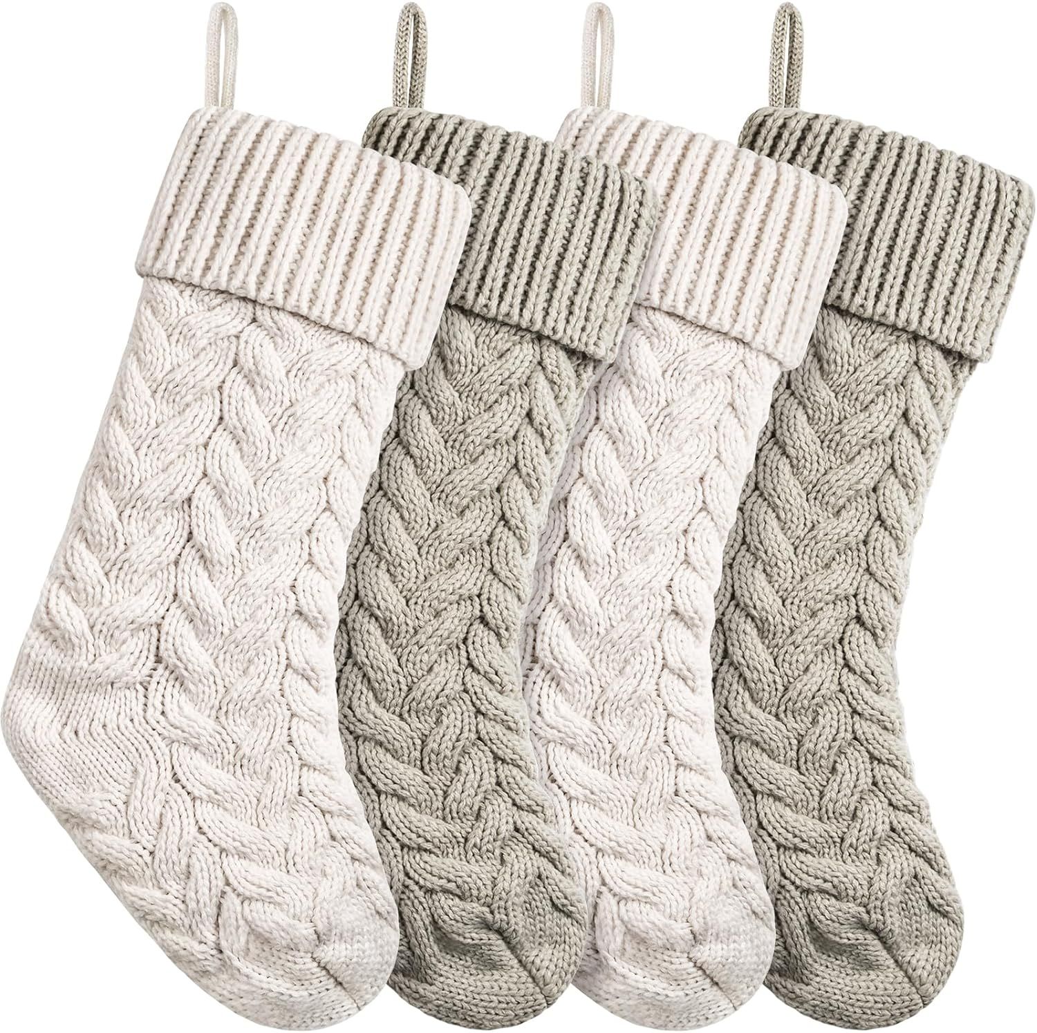 18 Inches Christmas Stockings Knit Xmas Stockings Large Fireplace Hanging Stockings for Family Ch... | Amazon (US)