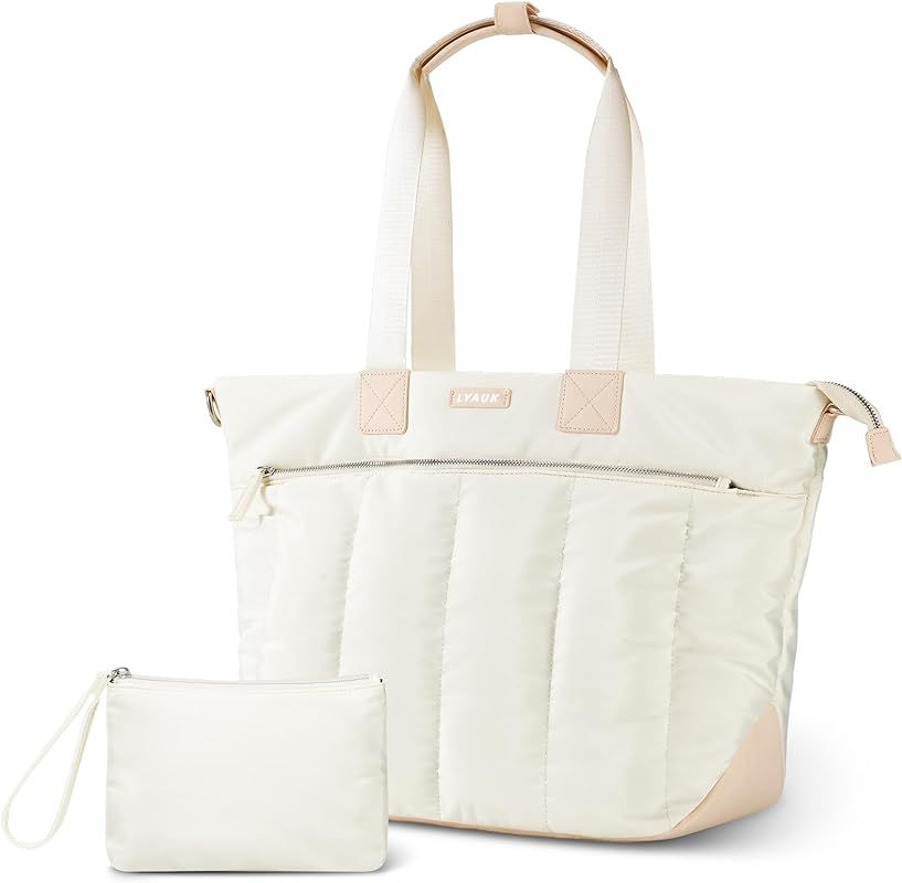 LYAUK Tote Bag for Women, Puffy Tote Bag Handbags with Makeup Bag, Travel Tote Bag with Zipper, L... | Amazon (US)