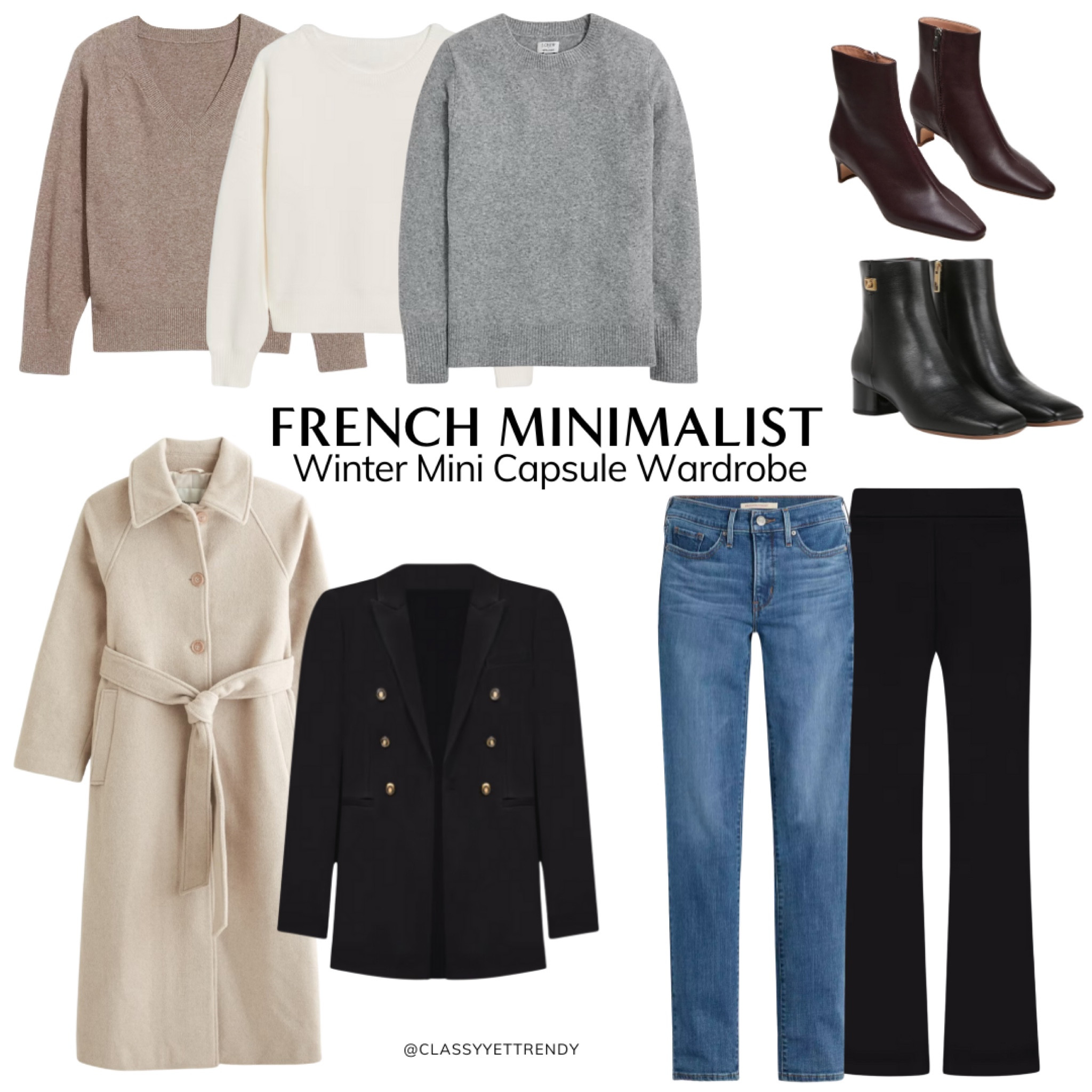French Minimalist Winter Mini Capsule Wardrobe ✔️ Classic and timeless winter outfits inspired by the styles of Paris from the French Minimalist Capsule Wardrobe: Winter 2024 Collection in the Capsule Wardrobe Store ✨ 
