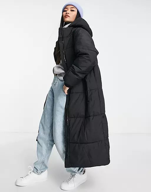 Urban Bliss maxi padded coat in black | ASOS (Global)